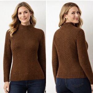 Talbots Wool Blend Mock Neck Sweater Brown Metallic Shimmer Cozy Knit Sz. 0P